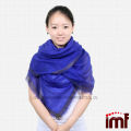 100% Cashmere Wire Fringe Elegant Sapphire Solid Pashmina Stole